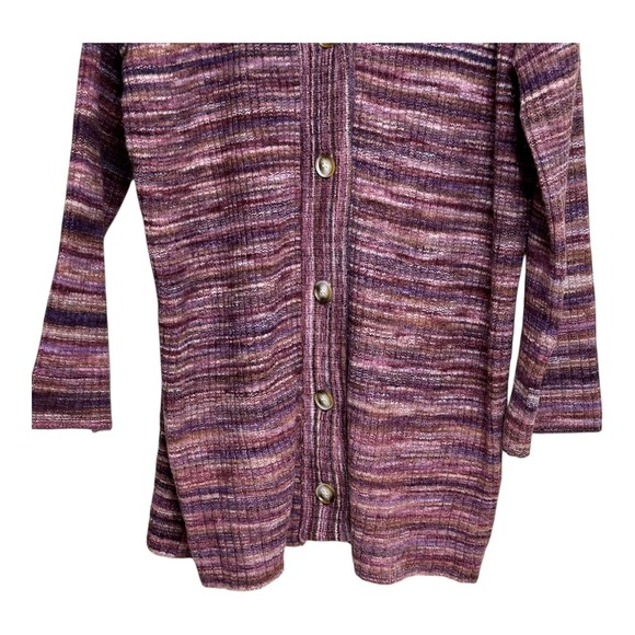 L*Space XS/S Button Down Knit Cardigan Duster Sweater Plum Purple Striped - Picture 5 of 9